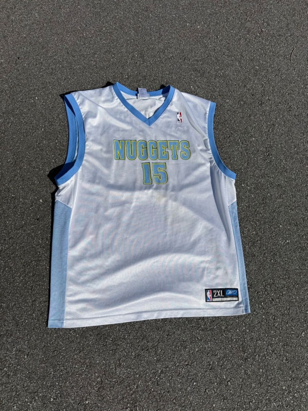 Reebok White and Light Blue Denver Nuggets #15 Tank Top Jersey